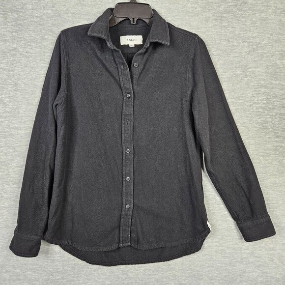 Anian Mens Black Long Sleeve Button Down Flannel Casual Shirt Size S - Picture 1 of 8